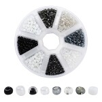 Skleněný rokajl - 6/0 - krabička kulatá - černobílý mix - 4 - 5 x 2,5 - 4,5 mm - 195g - 1 ks