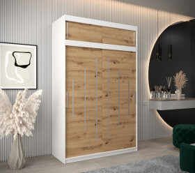 Šatní skříň Abi Y0 s nástavcem Barva korpusu: Bílá, Rozměry: 150 cm, Dveře: Dub artisan