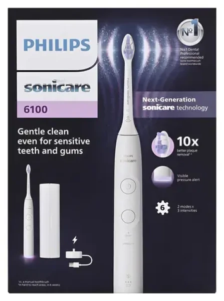 Philips Series 6100 HX7400/06 bílá / Sonický elektrický zubní kartáček / 62 000 kmitů / 2 režimy / senzor tlaku (HX7400/06)