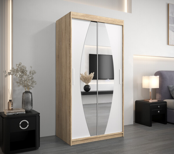 Šatní skříň Abi E0 Barva korpusu: Dub Sonoma, Rozměry: 100 cm, Dveře: Bílá