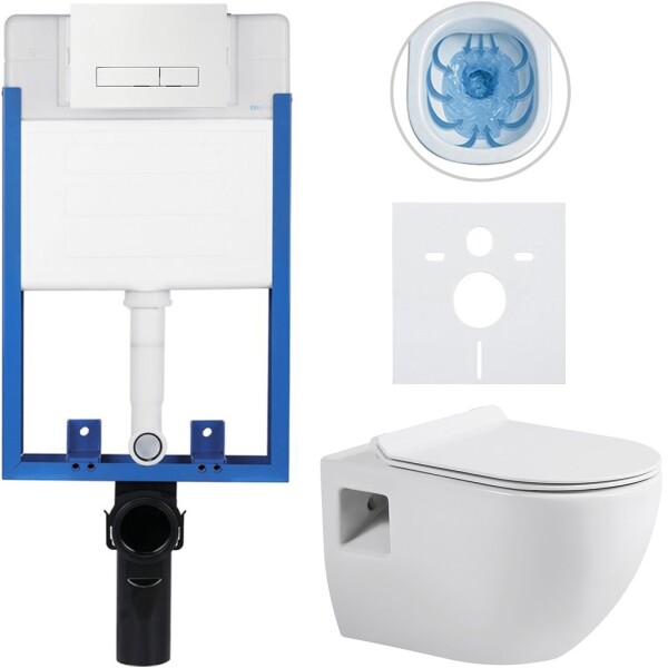 CERANO Kompletní podomítkový WC set Lite/Dure - bílá lesklá - WC tlačítko Slim, bílé - k zazdění - 51x35 cm