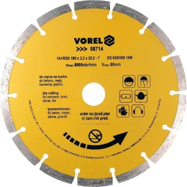 Vorel Kotouč diamantový řezný segmentový 180x22,2 mm / Řezný kotouč / Suché řezání