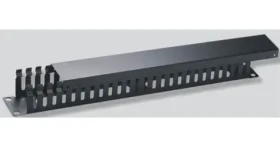 OEM Vyvazovací panel 19" 1U černý / Vyvazovací panel / kov / průchozí / hloubka 45 mm (9660)
