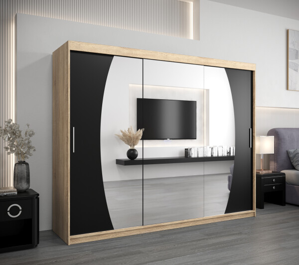 Šatní skříň Abi E0 Barva korpusu: Dub Sonoma, Rozměry: 250 cm, Dveře: Černá