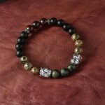 Luxusní náramek Buddha - nebeská perla, lesní achát, červený jaspis, Barevná/více barev 19 cm