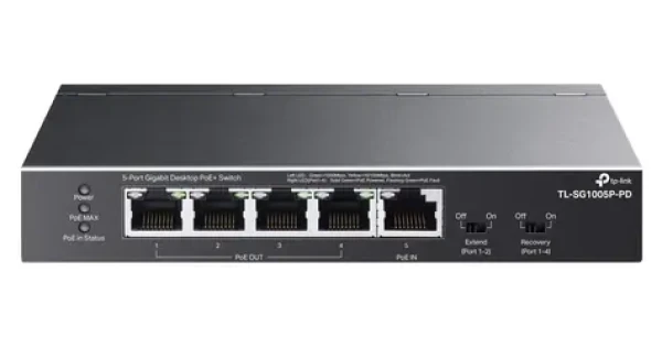 TP-Link TL-SG1005P-PD černá / Switch / 5x 1000 Mbps / PoE+ / PoE budget 66 W / fanless (TL-SG1005P-PD)