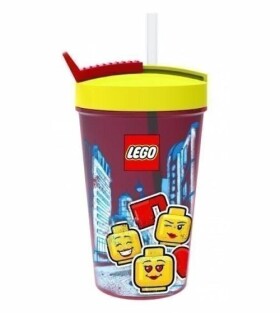 Kelímek s brčkem LEGO® ICONIC Girl - žlutá/červená