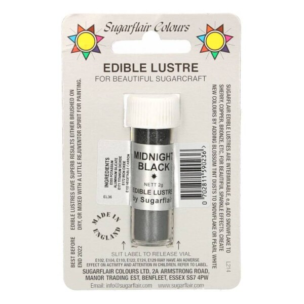 Jedlá prachová perleťová barva Sugarflair (2 g) Midnight Black (Bez E171)