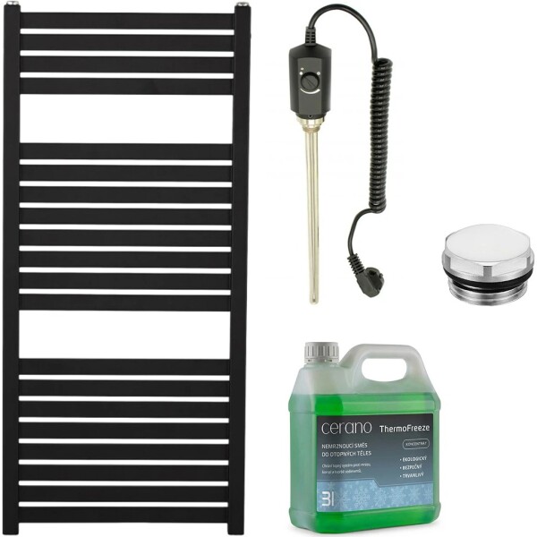 CERANO Koupelnový elektrický radiátorový set Vincenzo - 300W - černá matná - 970x450 mm