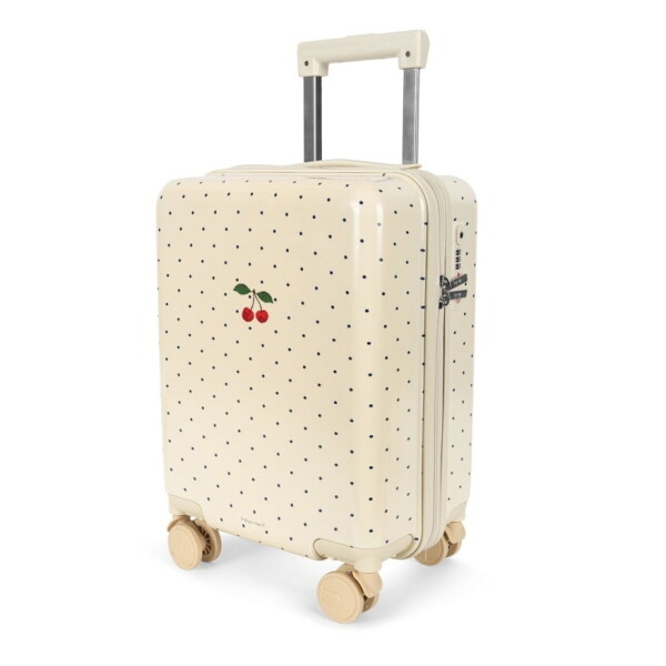 Konges Sløjd Dětský cestovní kabinový kufr s kolečky Navy Dots, krémová barva, plast