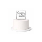 Dortisimo Plastová dekorace na dort Happy Birthday ve čtverci stříbrná (bez zápichu)