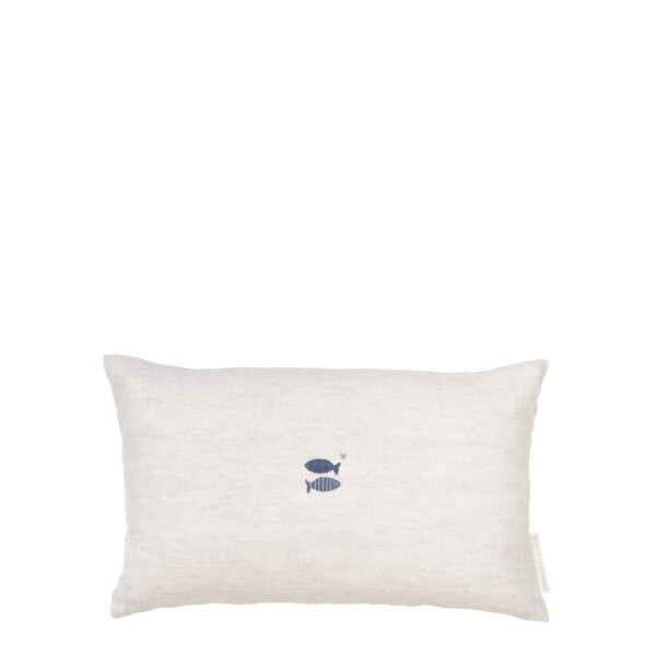 Bastion Collections Lněný polštář s výplní Naturel / Fish in blue 30 × 50 cm, přírodní barva, textil