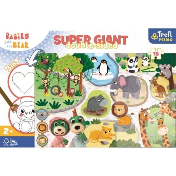 Trefl Puzzle Treflíci a mláďata v ZOO super giant 15 dílků - oboustranné