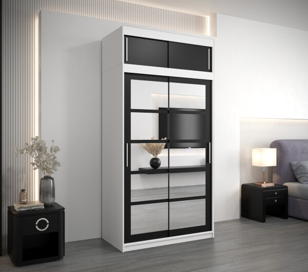 Šatní skříň Abi Ro2 s nástavcem Barva korpusu: Bílá, Rozměry: 120 cm, Dveře: Černá