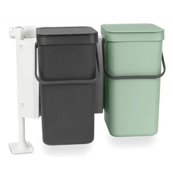 Brabantia Vestavný koš Sort & Go - 2 x 12 l, tmavěšedá & nefritově zelená 214448