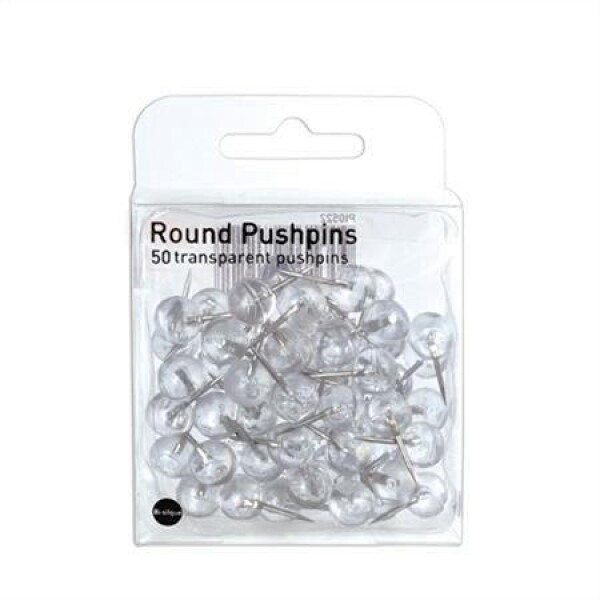 Připínáčky průhledné, kulatá hlavička, 50ks
