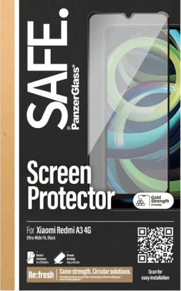 PanzerGlass SAFE pro Xiaomi Redmi A3 černá / Tvrzené sklo / UWF