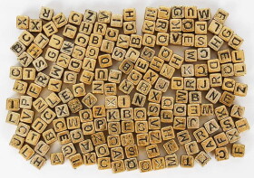 Korálky písmenka kostky 6mm, 30g - zlaté