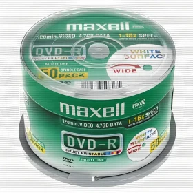 50ks Maxell DVD-R 4,7GB / 16x / Cake box / Potisknutelné (MX275701)