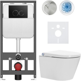 CERANO - Závěsné WC s bidetem Basic/Cronus Standard - bílá lesklá - WC tlačítko Dualo/Černá - závěsné - předstěnová instalace - 59,3x38,4 CER-8050BD86428