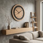 DumDekorace Nástěnné hodiny BLACK&amp;OAK XXL 75 cm dub s tichým mechanismem
