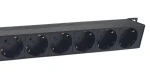 Equip 19" černá / Zásuvkový panel / 1U / 8x Schuko / vypínač / vidlice 90° / 16 A / hliník (333314)