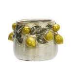 MADAM STOLTZ Obal na květiny Lemons Off White Ø 18 cm, žlutá barva, keramika