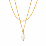 Dvojitý náhrdelník s perlou Éléonore Gold - chirurgická ocel, Zlatá 38 cm + 5 cm (prodloužení)