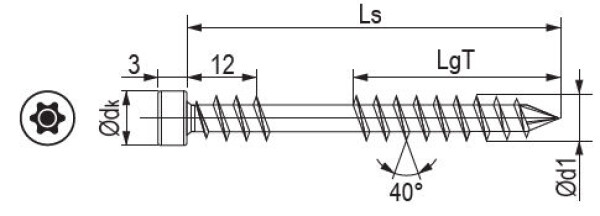 Vrut Spax terasový cylindrický TXS velikost: 5 x 50, barva: antik, nelze po kusech; pouze celá balení: 200ks