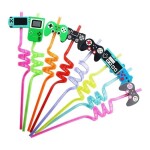 Dortisimo Plastová barevná brčka spirálová s herními motivy (4 ks)