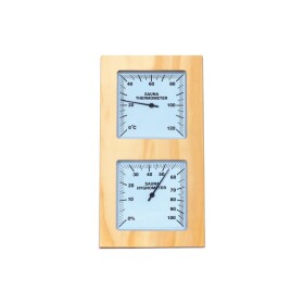 Teploměr s vlhkoměrem, borovice, vertikální, bílý ciferník