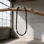 Luxusní pánský korálkový náhrdelník Franc - 8 mm lávový kámen, Černá 60 cm