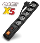 Acar X5/3m černá / Rozvodný panel / 5 zásuvek / přepěťová ochrana / 3 m kabel (9600)