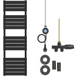 CERANO Koupelnový radiátorový set Claude - kombinované vytápění, wifi tyč - boční jednobodové připojení - 600W - černá matná - 1600x500 mm