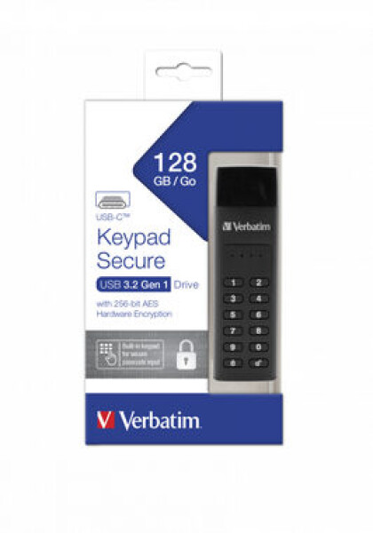 Verbatim Keypad Secure 128GB černá / Flash disk / USB-C 3.2 Gen 1 / klávesnice / čtení: až 160MBs / zápis: až 150MBs (49432)