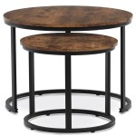 Set 2 ks stolků, MDF deska, dekor staré dřevo, kovová podnož, černý lak