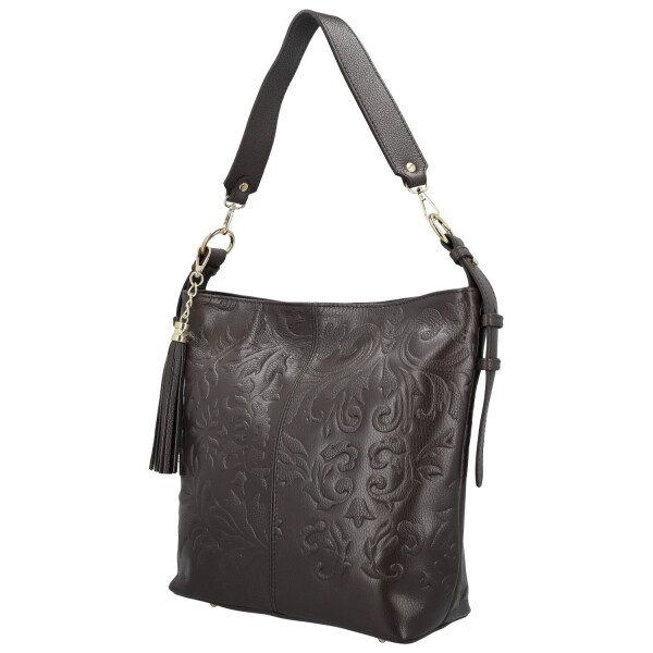 Módní dámská kožená kabelka na rameno Selin, tmavě hnědá