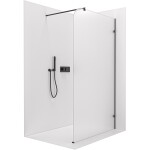 CERANO Sprchová zástěna Walk-in Orbis Round - Pravá - 8 mm - kulatá vzpěra - černá matná, mléčné sklo - 120x200 cm