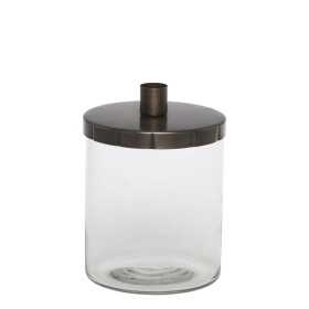 Chic Antique Skleněná dóza se svícnem Antique Brass, čirá barva, sklo, kov