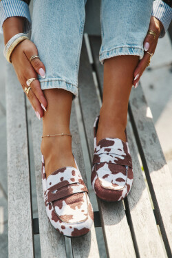 Loafersy Mokasyny Dámské Ploché V Látách Hnědo-Bílé Soreline 38