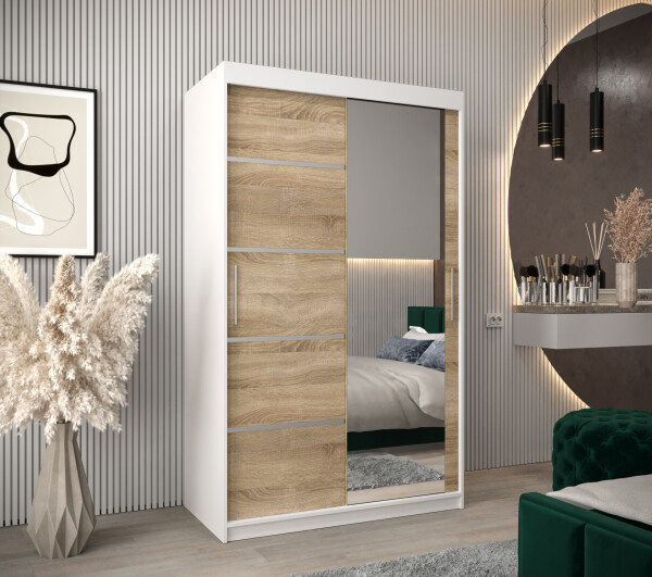 Šatní skříň Abi V2 Barva korpusu: Bílá, Rozměry: 120 cm, Dveře: Dub sonoma