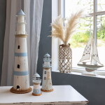 Chic Antique Svítící dekorace LED Lighthouse 61 cm, modrá barva, kov