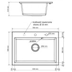 MEXEN/S - Elix granitový dřez 1-miska 700 x 500 mm, černá/stříbrná metalik, sifon černá 6526701005-73-B