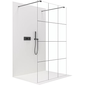 CERANO Sprchová zástěna Walk-in Onyx Duo L/P - 8 mm - hranatá vzpěra - černá matná, industriální sklo - 140x200 cm