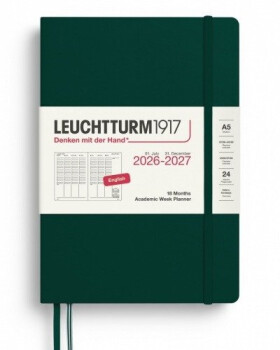 Akademický týdenní plánovač Forest Green, Medium A5 2027, 18měs., anglicky