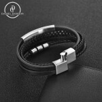 Pánský náramek Gerard, kůže, chirurgická ocel, různé velikosti, Černá 25 cm