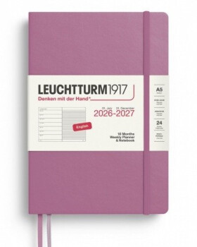 Týdenní plánovač Zápisník Dusty Rose, Medium A5 2027, 18měs., anglicky