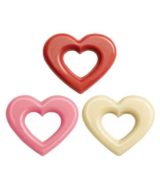 Dortisimo Čokoládová dekorace Srdíčko bílé, růžové a červené (12 ks)