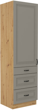 Vysoká potravinová skříňka Stilo 60 DKS-210 3S 1F - Premium Box Barva korpusu: Dub artisan, Barva dvířek: Clay Grey