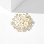 Luxusní brož s perlou a zirkony Emidia, květina, Zlatá